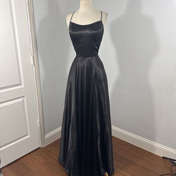 Sherri Hill Dress Womens 6 Black Satin Backless Evening Formal Hoco Y2K